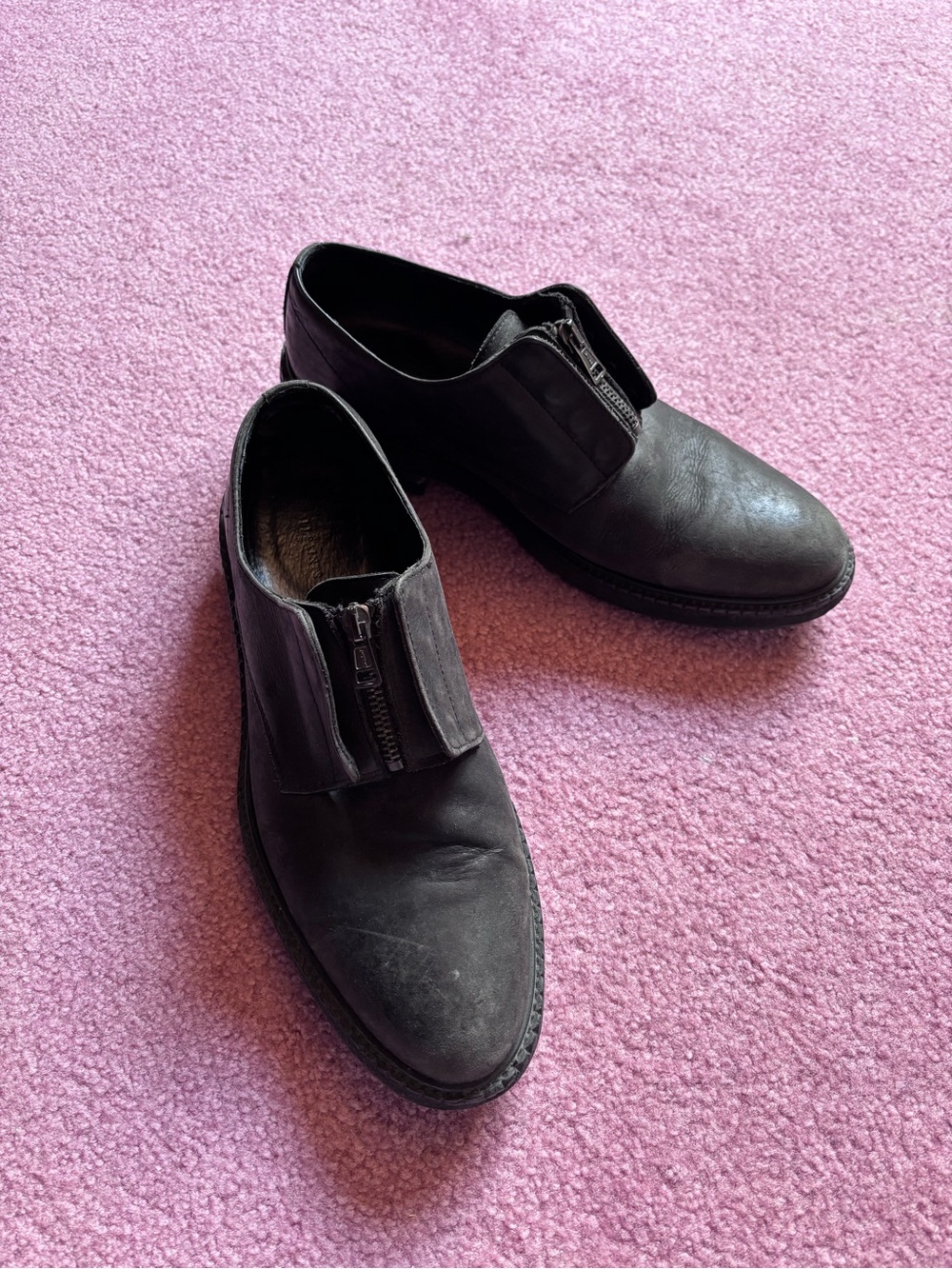 All Saints Black Leather Zip-Front Derby Shoes